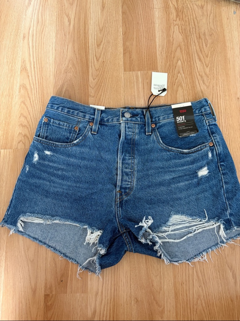 Levi's 501 High-Rise Distressed Denim Shorts - Blue